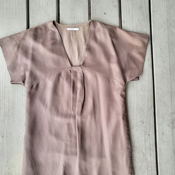 COS Brown Silk Wool Blend V-Neck Short Sleeve Pullover Tunic Dress Size 34EU/4US - Picture 4 of 6